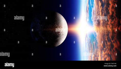 Earth and Moon with sunrise Stock Photo - Alamy