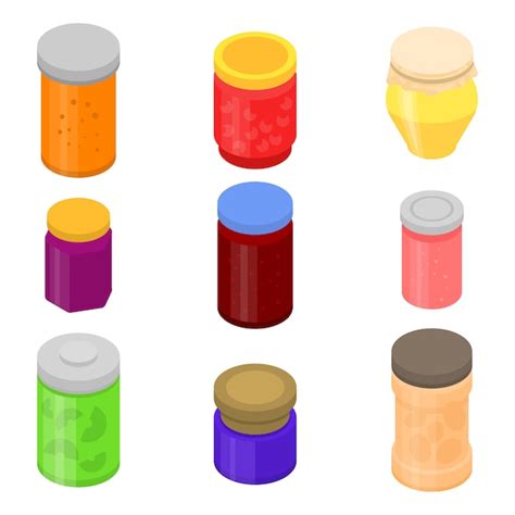 Premium Vector Jam Jar Icons Set Isometric Style