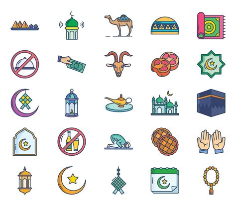 Ramadan And Eid Mubarak Icon Set 12702663 Vector Art At Vecteezy