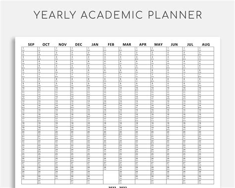 2022 2023 Academic Year Planner On 1 Page Yearly Student Planner