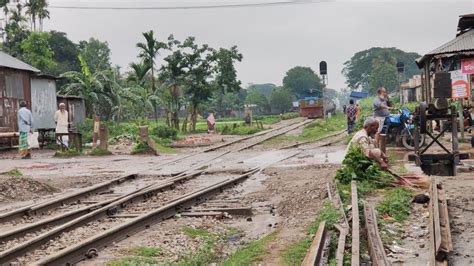 longest meter gauge train passing rail crossing bangladesh railway