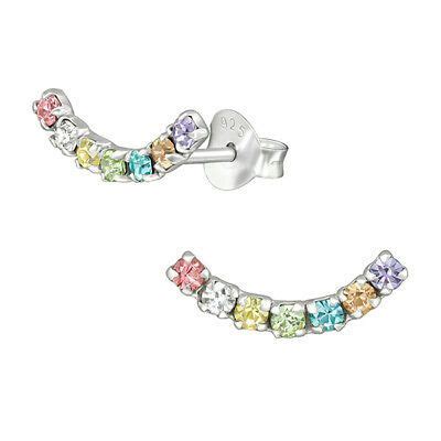 Regenbogen Kristall Ohrstecker 925 Silber Ohrringe Gebogen Ear Cuff