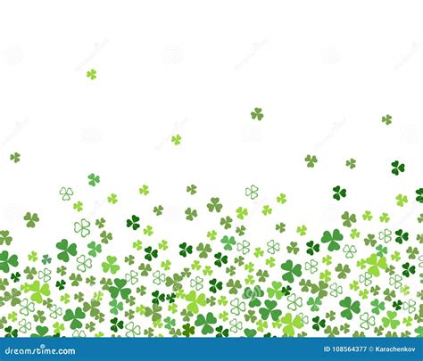 Green Flat Clover Shamrock Leaves Isolated On White Background Border