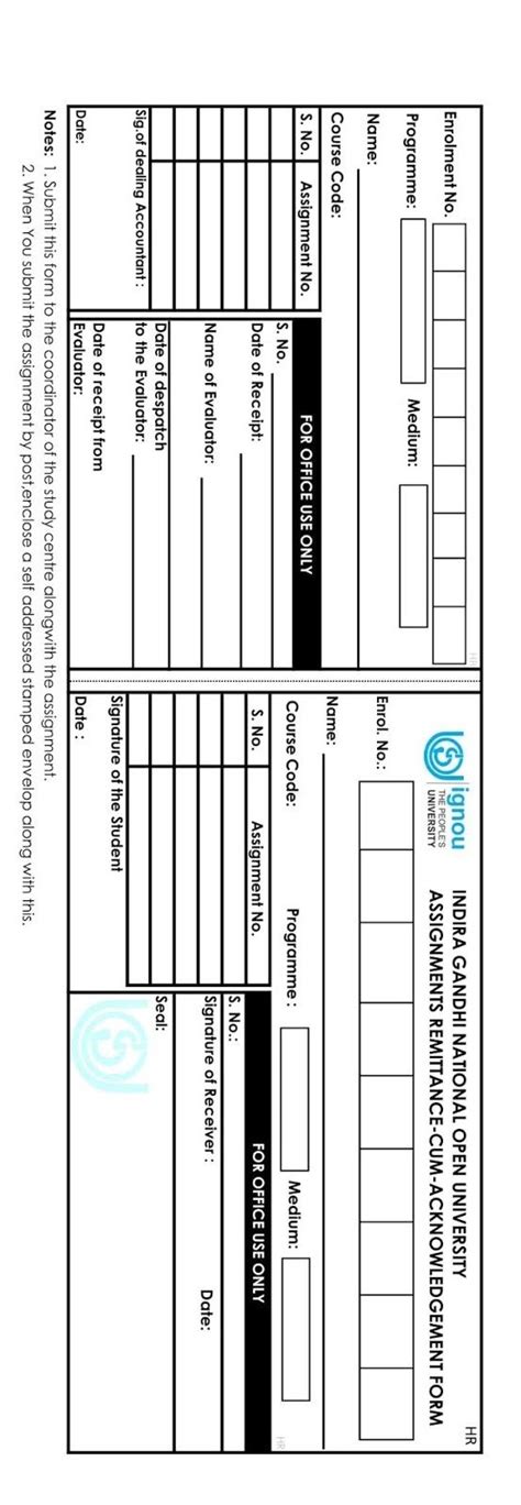 Ignou Assignment Front Page Cover Page And Assignment Acknowledgement Slip Download In Pdf