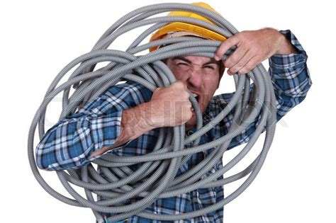 Man Tangled In Cable Stock Image Colourbox