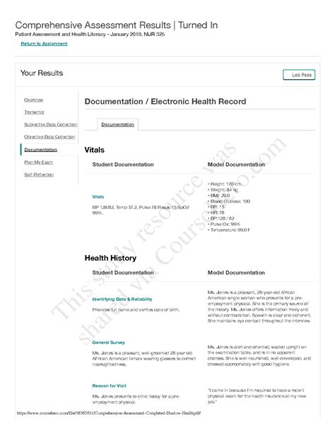 Solution Nur Comprehensive Assessment Completed Shadow Health