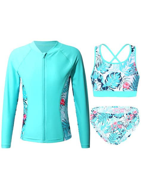 YUUMIN Pcs Rash Guard Sets For Girls Upf Swim Tank Shirts Bikini Crop Top Brief Bathing