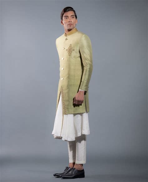 Olive Motif Sherwani More Mischief