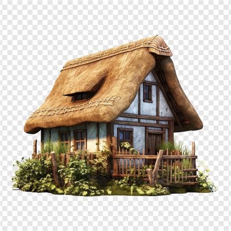 Premium Psd Thatched Roof Cottage House Isolated On Transparent