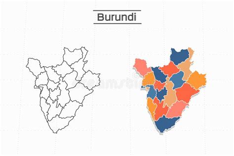 Mapa Burundi Vector Ciudad Dividido Por El Colorido Contorno Estilo