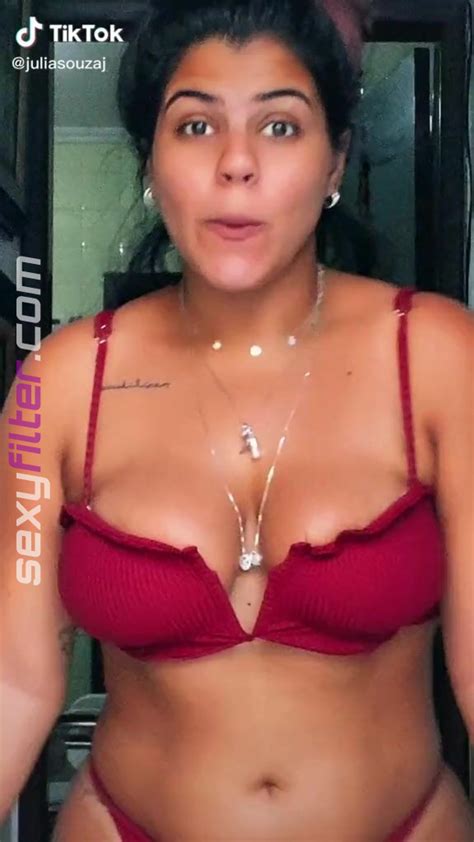 Erotic Julia Antunes Shows Cleavage And Bouncing Boobs In Red Bikini Sexyfilter