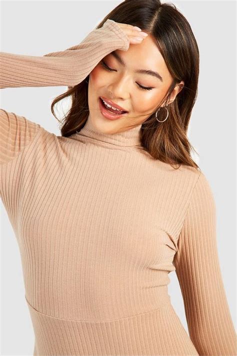 Dresses Soft Rib Roll Neck Long Sleeve Midaxi Dress Boohoo