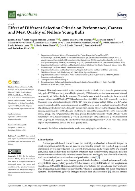 Pdf Effect Of Different Selection Criteria On Performance Carcass