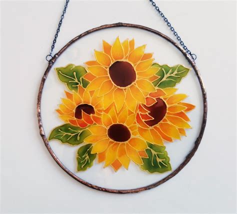 Sunflower Stained Glass Frame Stain Glass Suncatcher Sunflower Sun