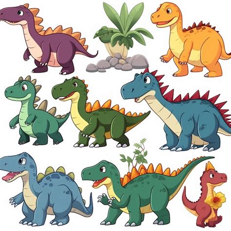 Conjunto De Cole O De Dinossauros Dos Desenhos Animados