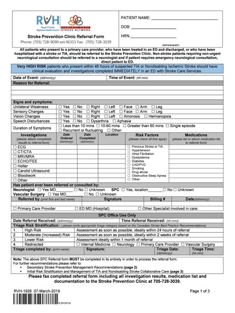 Fillable Online Stroke Prevention Clinic Referral Form Fax Email Print