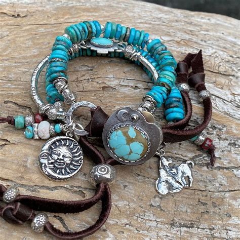 Boho Turquoise Bracelet Genuine Hubei Turquoise Blue Turquoise Heishi