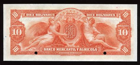 Venezuela 10 Bolivares Banknote 1934 Banco Mercantil y Agricola de ...