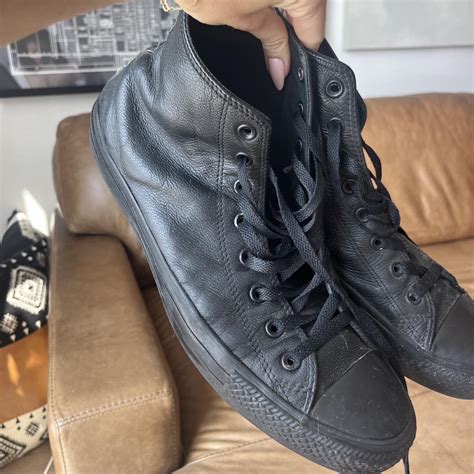 Unisex black leather converse size men’s size... - Depop