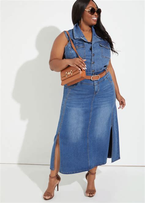 Plus Size Maxi Denim Skirt Sexy Stretch Denim Plus Size Jean Skirt