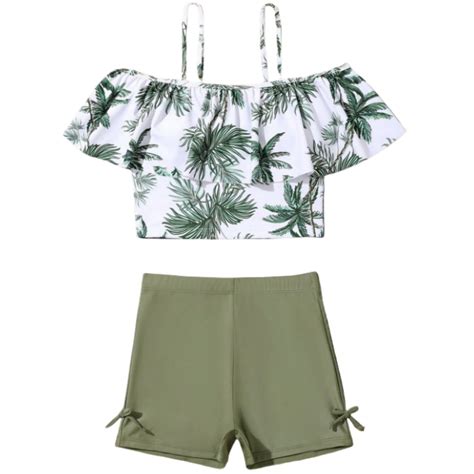 RUTAYY Girl S 2PCS Flower Printing Swimsuit Bathing Suit High Waist Bikini Sets With Cover Up