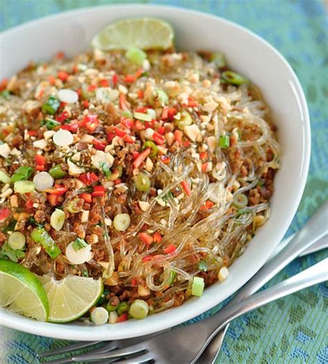 Thai Recipe Spicy Glass Noodles With Crispy Pork Yum Woon Sen Kitchn