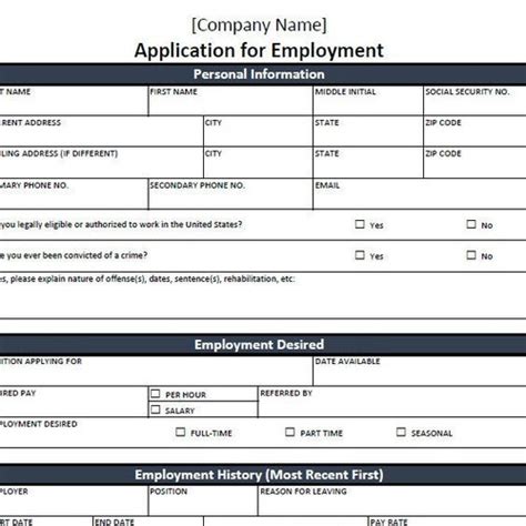 Job Employment Application Template Excel Editable Etsy