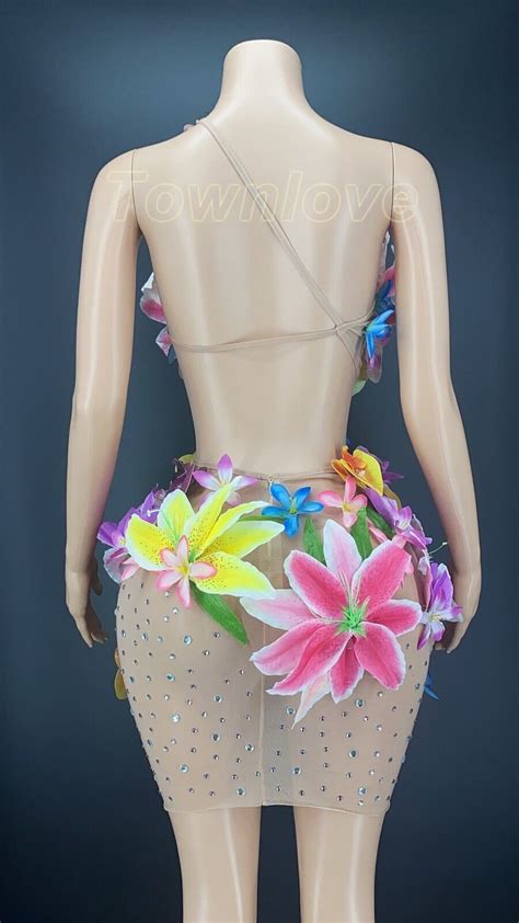 Women Sexy Colorful Big Flowers Bikini Dress Dancer Stage Costume Outfit New Ebay