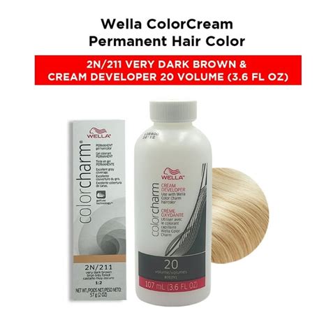 Wella Color Cream Permanent Gel Hair Color 2 Oz 2n 211 Very Dark Brown And Cream Developer