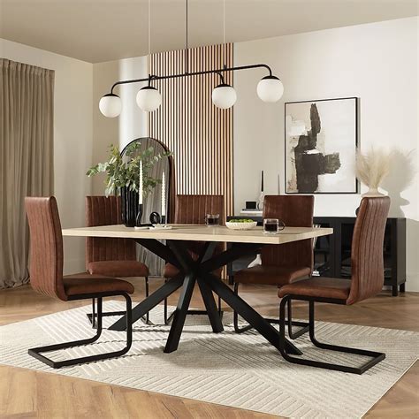 Madison Dining Table 4 Perth Chairs Light Oak Effect Black Steel