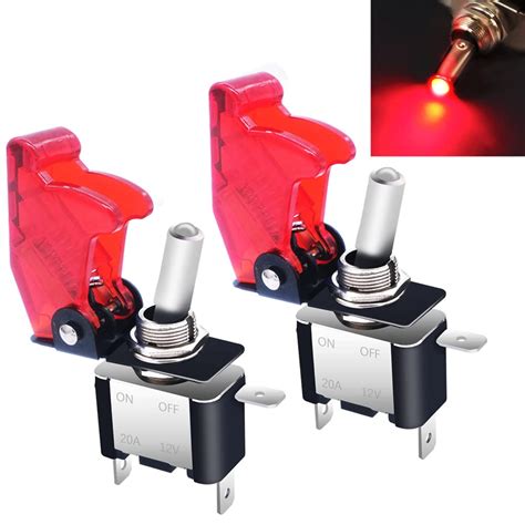 Mxuteuk 2pcs Rocker Lighted Toggle Switch 12V 20A Red LED Light Up