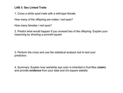 Solved LAB 3 Sex Linked Traits 1 Cross A White Eyed Male Chegg