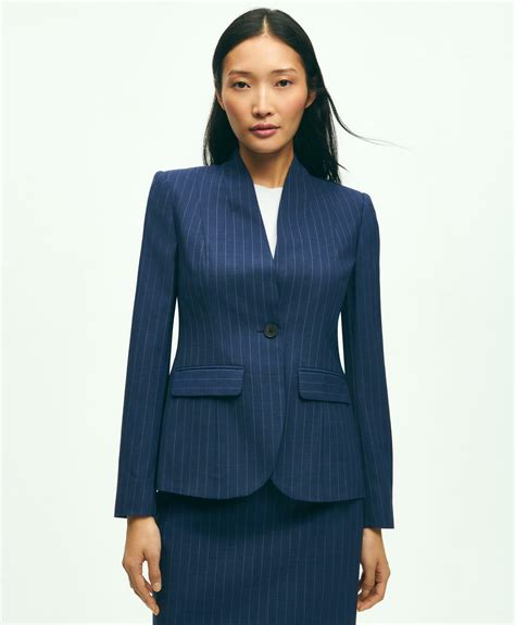 Brooks Brothers Women S Wool Pinstripe Jacket Navy Brooks Brothers