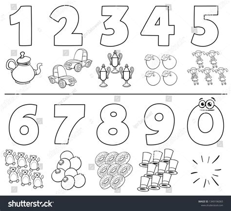 Black White Cartoon Illustration Educational Numbers Stock Vector ...