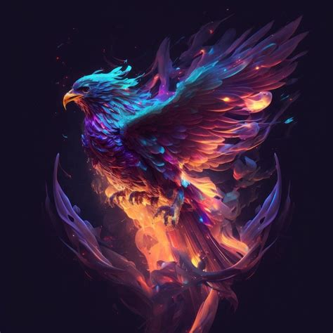 Premium Ai Image Rainbow Neon Phoenix Bird