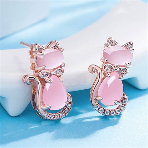 Aretes Gato Zirconitas Rosita La Tienda Gatuna Art Culos Para