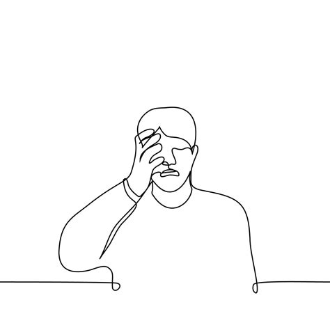 man crying holding his face - one line drawing vector. the concept of