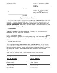 Maine Response To Complaint And Request For Mediation Fill Out Sign