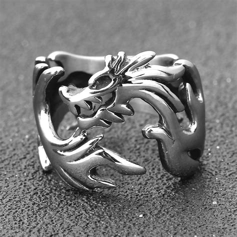 Mens Stainless Steel Dragon Flame Design Ring Onetify