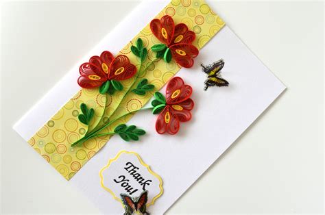 Red Flower Quilled Greeting Card Thank You Via Etsy Quilling