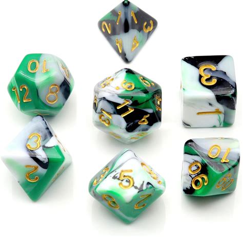 Amazon PJOY DND Dice Set 7PCS Green White Black D D Polyhedral