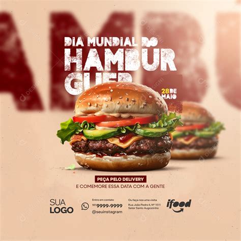 Dia Mundial Do Hamburger - Dia Mundial do Hambúrguer 28 de Maio Social Media PSD Editável ...