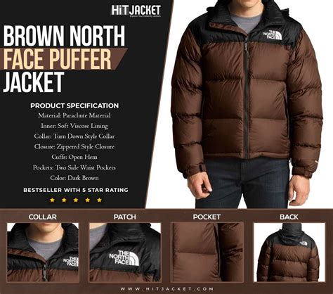 Brown The North Face Puffer Jacket With Hood Free Shipping