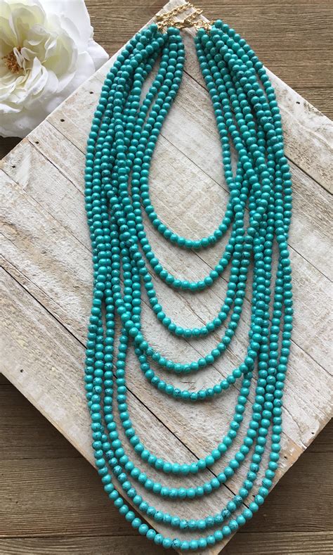 Turquoise Layered Bead Necklace Turquoise Beaded Necklace Necklace