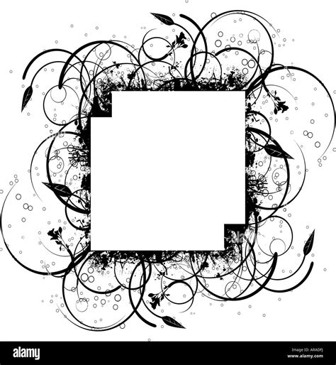 Abstract floral ink splat border design in black and white Stock Photo - Alamy