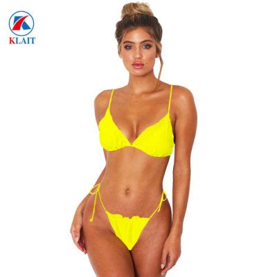 China Ins Hot Beautiful Womens Sexy Extreme Yellow String Micro Bikini China Swimsuit And