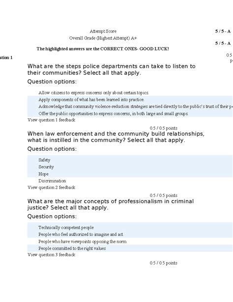 CJ 120 Module 5 Check Your Knowledge 5 0 Answers Attempt Score 5 5