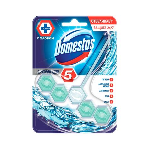 Блок для очищения унитаза Domestos Power 5 с хлором кристальная чистота ...