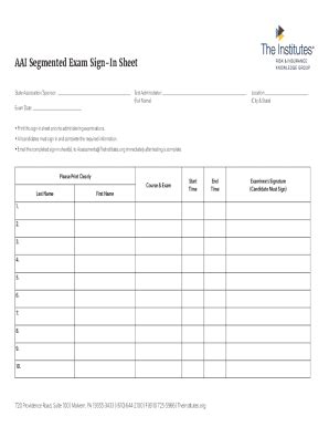 Fillable Online Aai Segmented Exam Sign In Sheet The Institutes Fax