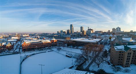 9 gorgeous aerial views of a snowy Creighton campus at magic hour ...